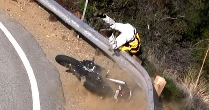 Motorcycle Crash - Rider Thrown Over Guardrail on Mulholland Hwy