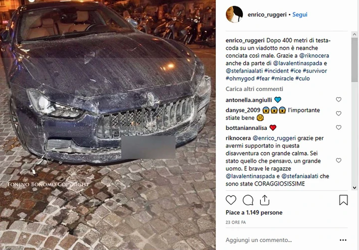 Incidente di Enrico Ruggeri con la sua Maserati