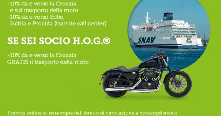 Accordo tra Harley-Davidson Italia e navigazione Snav: tariffe agevolate