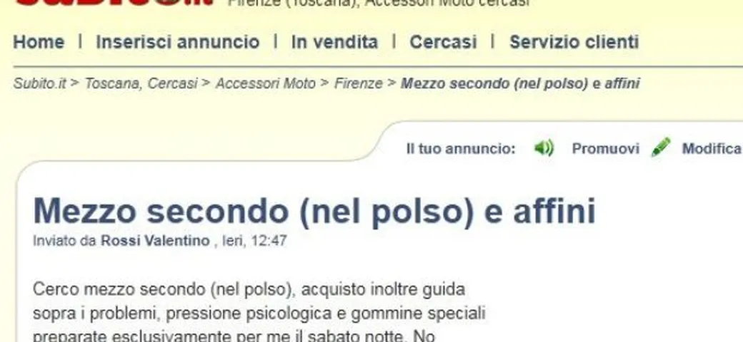 Valentino Rossi cerca la competitività nei siti di annunci online