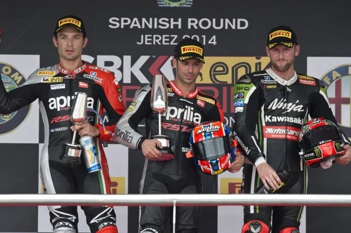 SBK Jerez 2014: Doppietta di Melandri, Guintoli ancora 2°, Sykes 3° in Gara-2, out Giugliano [FOTO]