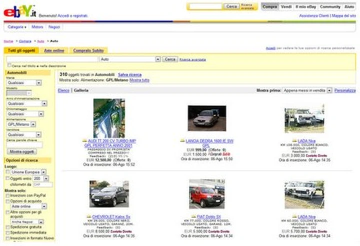 Metano e Gpl: nuova sezione su Ebay