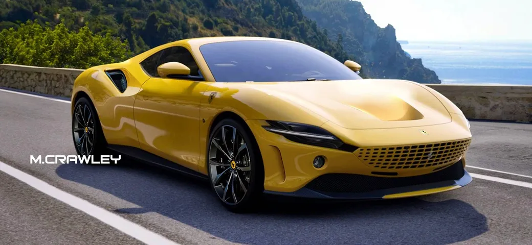 Ferrari Roma: un render la immagina a motore centrale
