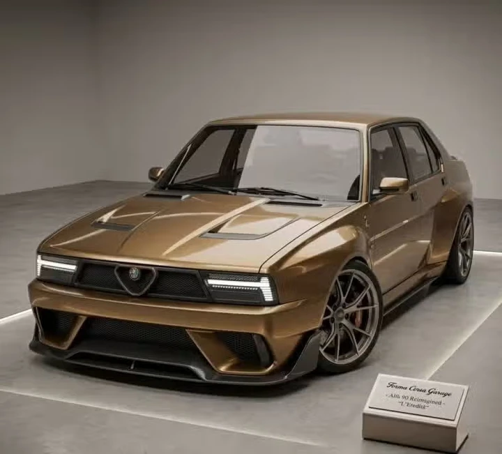 Nuova Alfa 90, design muscolare e cambio manuale: il render che conquista il web