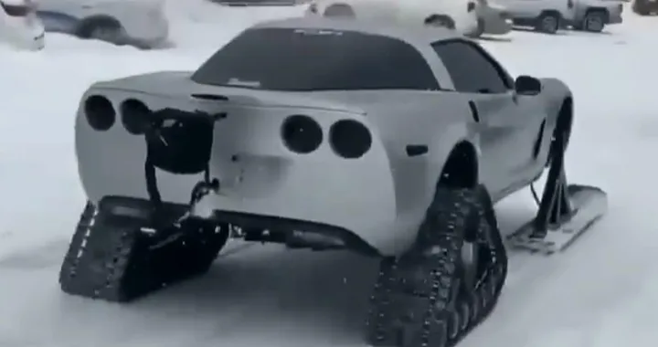 Chevrolet Corvette trasformata in gatto delle nevi [Video]