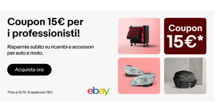 Ricambi auto in offerta: fino al 12 ottobre i riparatori hanno lo sconto su eBay