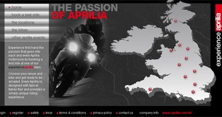 Aprilia lancia nel Regno Unito un sito dedicato ai test ride