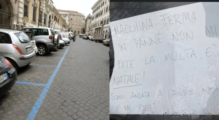 Il biglietto sul parabrezza dell'auto guasta: 