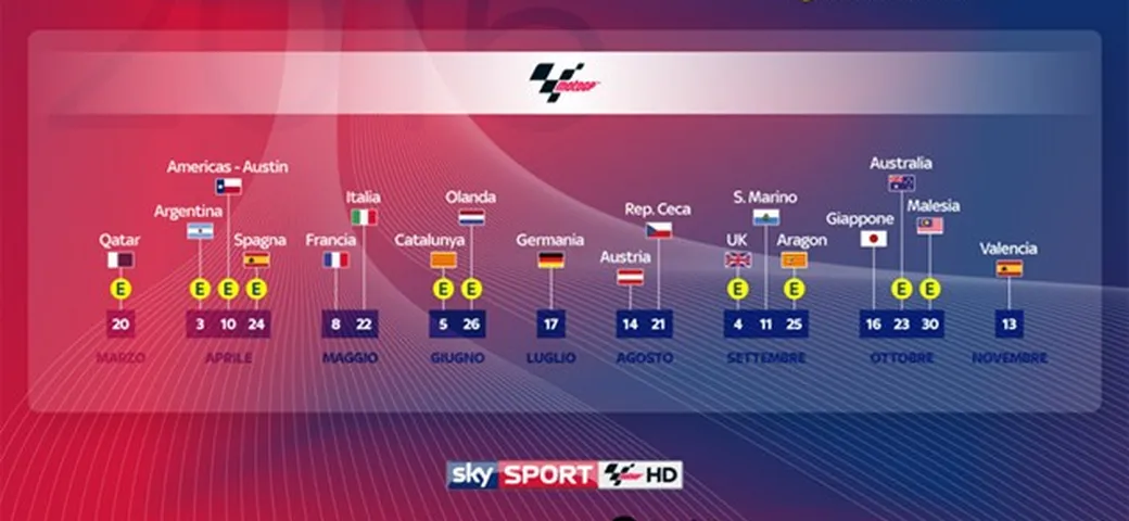 MotoGP 2016: 10 GP in esclusiva su Sky, 8 in chiaro su TV8