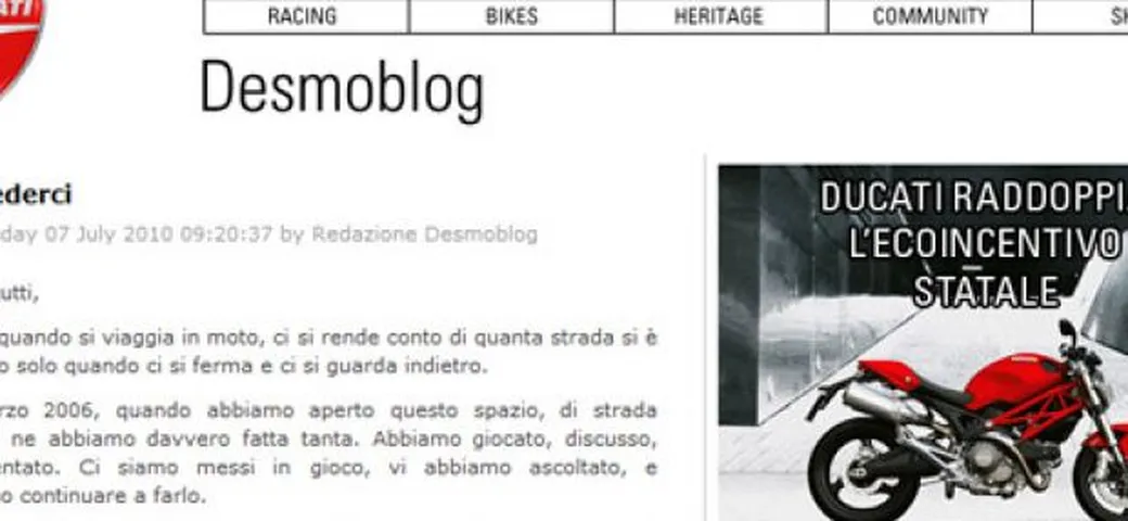Ducati chiude il Desmoblog