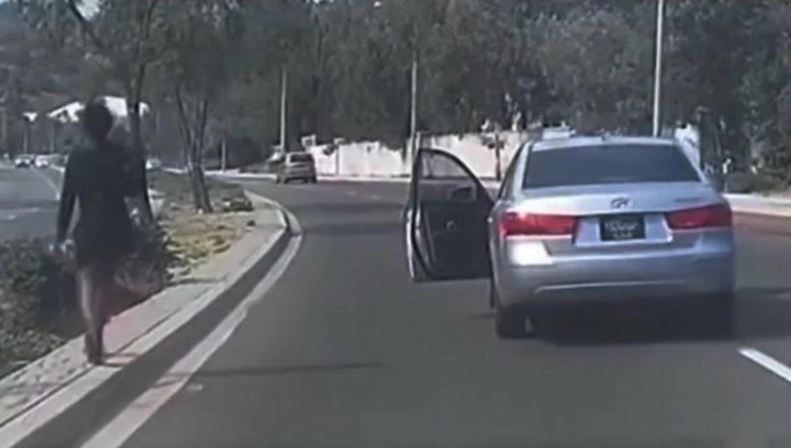 Guidatrice inchioda e scende: la sua auto invade la corsia opposta [Video]