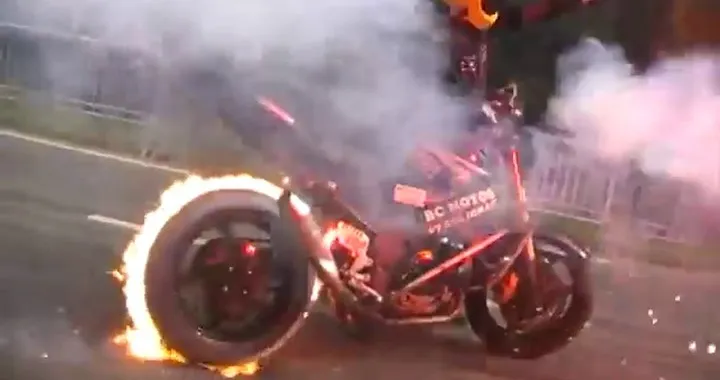 burning motorcycle