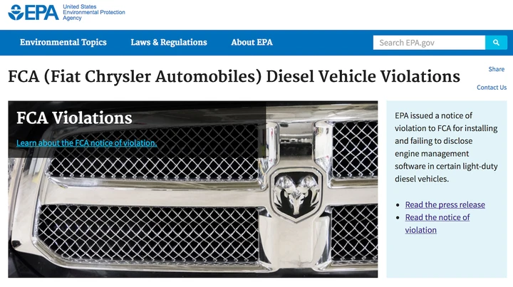 FCA: EPA accusa software diesel, FCA risponde