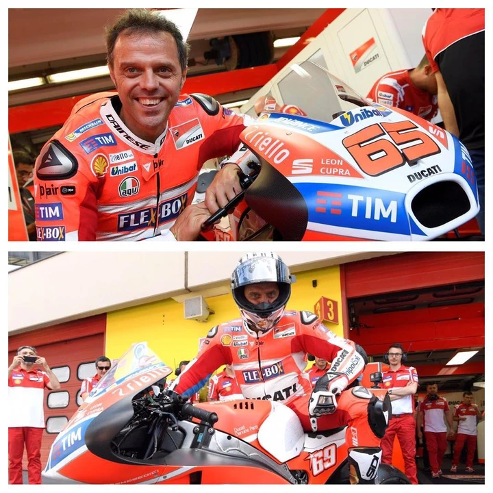 Loris Capirossi in pista con la Desmosedici ed il #69