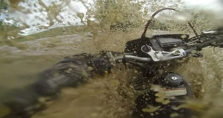 GoPro: Motorcyclist Attempts To Cross A Flash Flood