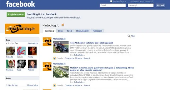 Motoblog fanpage cresce su Facebook
