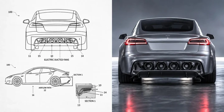 Tesla brevetta l'auto che si incolla all'asfalto: quattro ventole aspirano l'aria da sotto il fondo