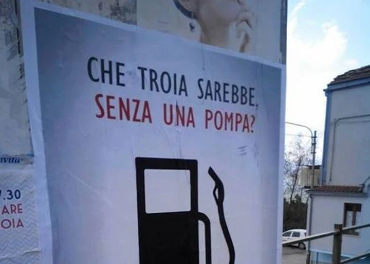Inaugura un benzinaio a Troia? La pubblicità è fuori dalle righe