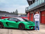 Francesco Bagnaia prova la Lamborghini Temerario in pista