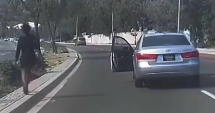 Guidatrice inchioda e scende: la sua auto invade la corsia opposta [Video]