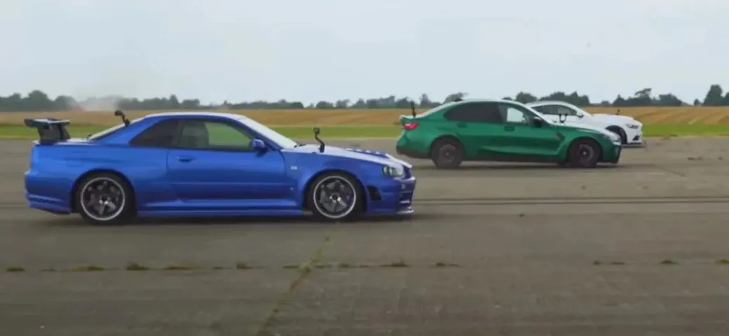 BMW M3 Competition vs Mustang e Nissan Skyline potenziate | Video