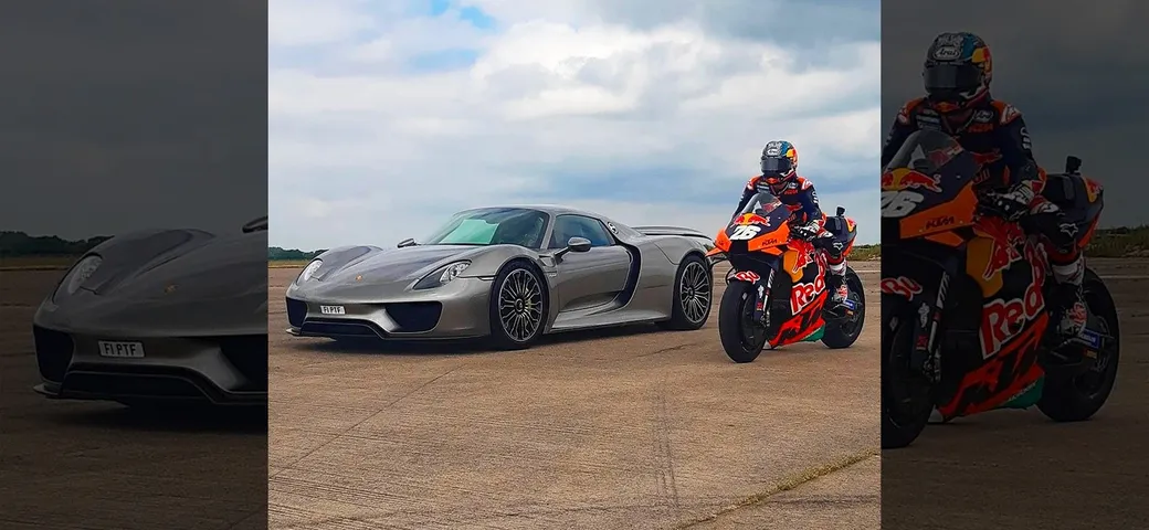 KTM RC16 MotoGP (guidata da Dani Pedrosa) Vs. Porsche 918 Spyder: il video della sfida