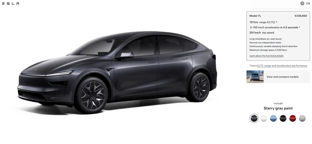 Tesla Model YL, debutta il nuovo SUV a 6 posti: il prezzo