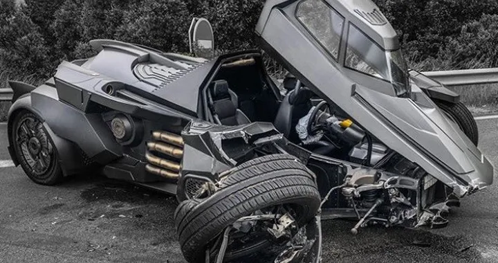 Batmobile si scontra con Renault Scenic: disastro in Francia