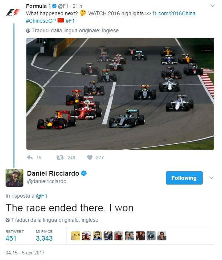 Daniel Ricciardo spoilera (a modo suo) il Twitter della Formula 1!