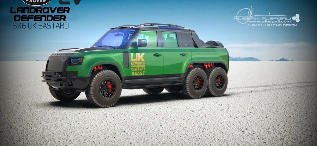 Land Rover Defender 6x6 UK Bastard: un rendering elettrico