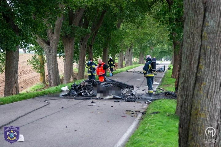 Porsche disintegrata in un incidente su un viale alberato