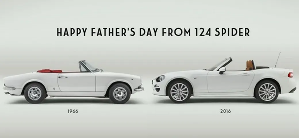 Fiat 124 Spider: gli auguri per la festa del papà USA [Video]