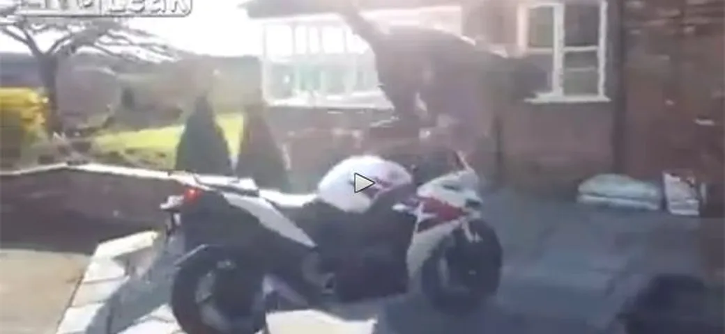 Motociclista mette la prima e... spicca il volo [video]