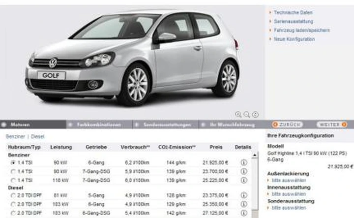 Volkswagen Golf VI: il configuratore tedesco