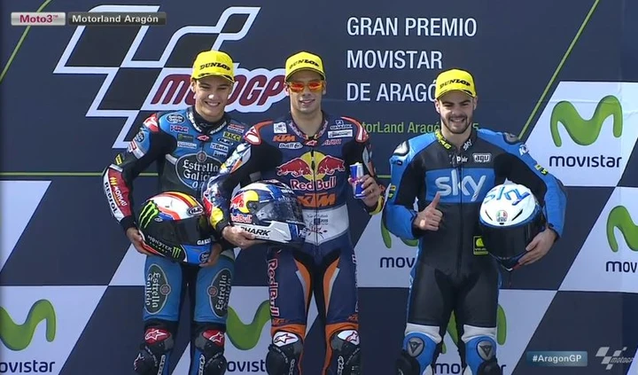 Moto3 Aragon: vince Oliveira, Bastianini e Kent KO