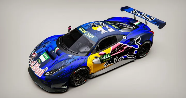La Ferrari 488 GT3 Evo nel DTM 2021 con i colori Red Bull
