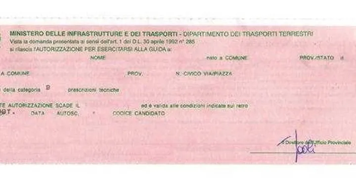 Foglio rosa patente B: come funziona, quanto dura