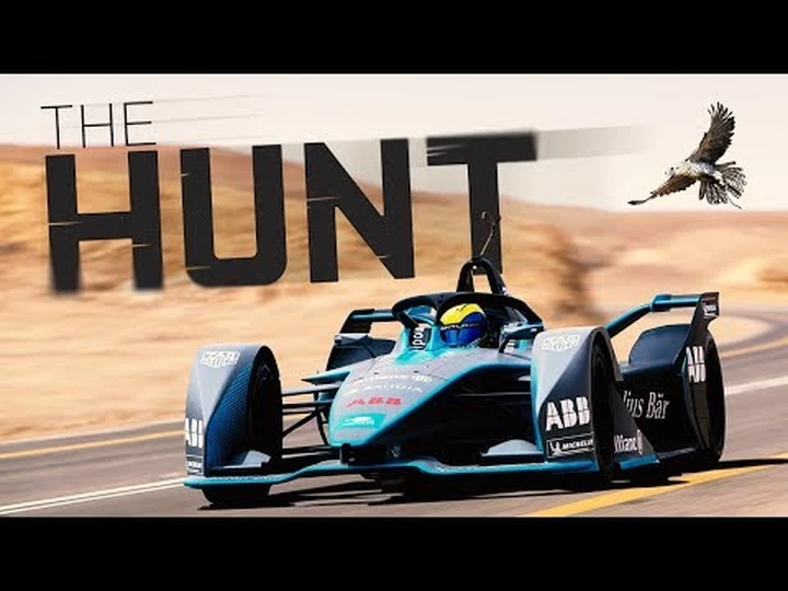 Gara di velocità tra la Formula E di Felipe Massa e un falco pellegrino