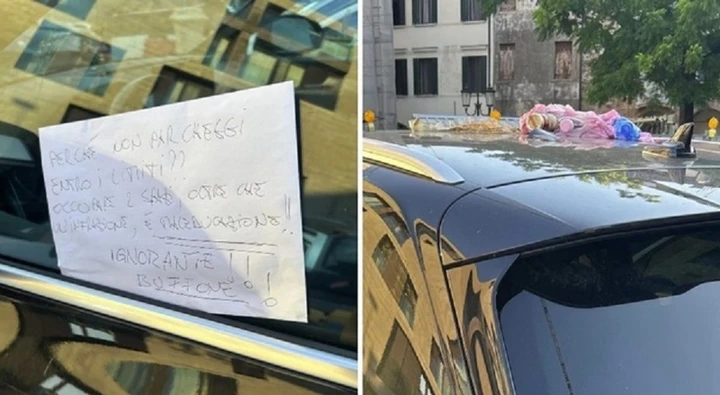 Parcheggia fuori dalla righe e si ritrova l'auto rigata e cosparsa di rifiuti