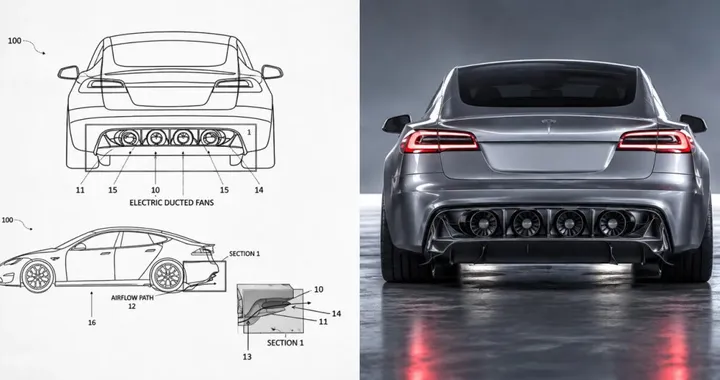 Tesla brevetta l'auto che si incolla all'asfalto: quattro ventole aspirano l'aria da sotto il fondo