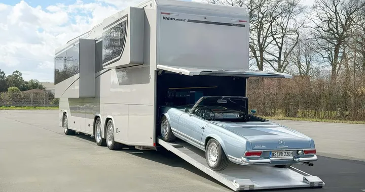 Il camper da 2,2 milioni di euro che trasporta anche una Mercedes