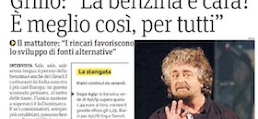 Per Beppe Grillo la benzina dovrebbe costare 10 euro al litro