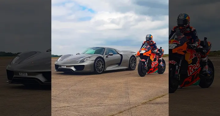 KTM RC16 MotoGP (guidata da Dani Pedrosa) Vs. Porsche 918 Spyder: il video della sfida