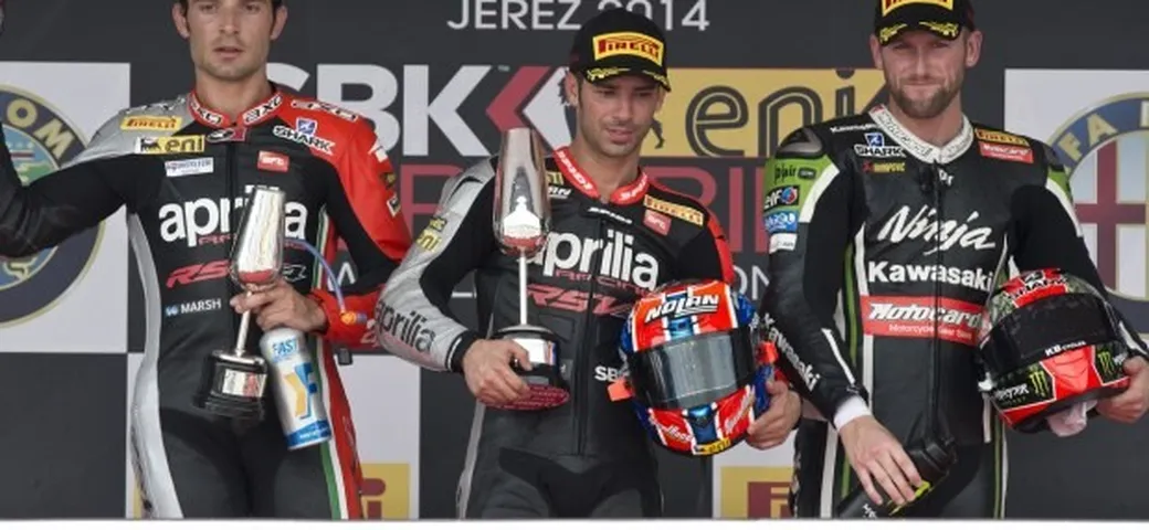 SBK Jerez 2014: Doppietta di Melandri, Guintoli ancora 2°, Sykes 3° in Gara-2, out Giugliano [FOTO]