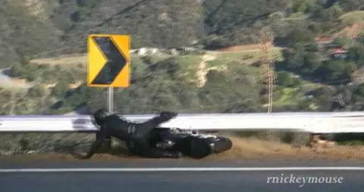 Motorcycle Crash - Shifting Error, Rider Hits Guardrail