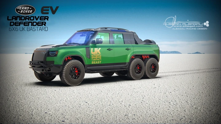 Land Rover Defender 6x6 UK Bastard: un rendering elettrico