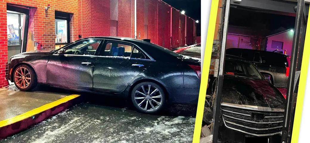 Con la Cadillac piomba in un negozio di liquori, dove beve e fuma