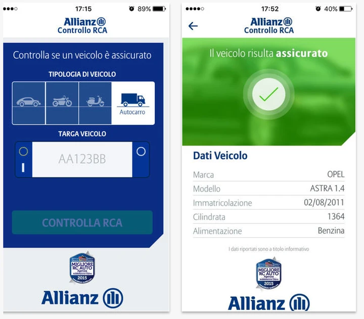 Le migliori app per auto: Allianz Controllo Rca