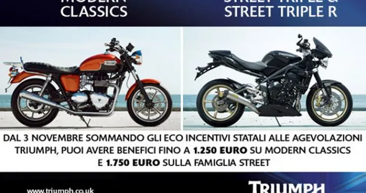 Incentivi due ruote: vantaggi Triumph fino a 1.750 euro