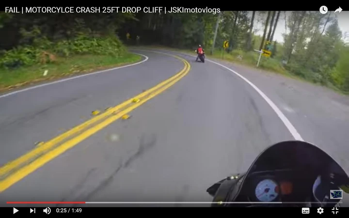 Motociclista cade in curva ma evita il peggio [Video]